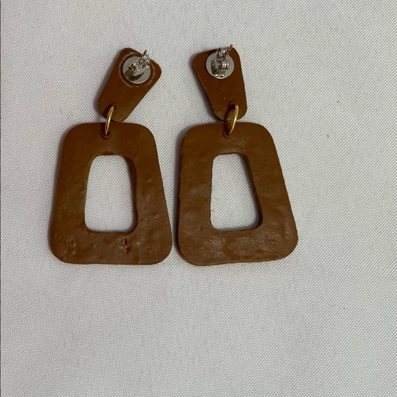 Animal Print Stripe Tan Black Pierced Earrings Handmade New - Picture 3 of 3